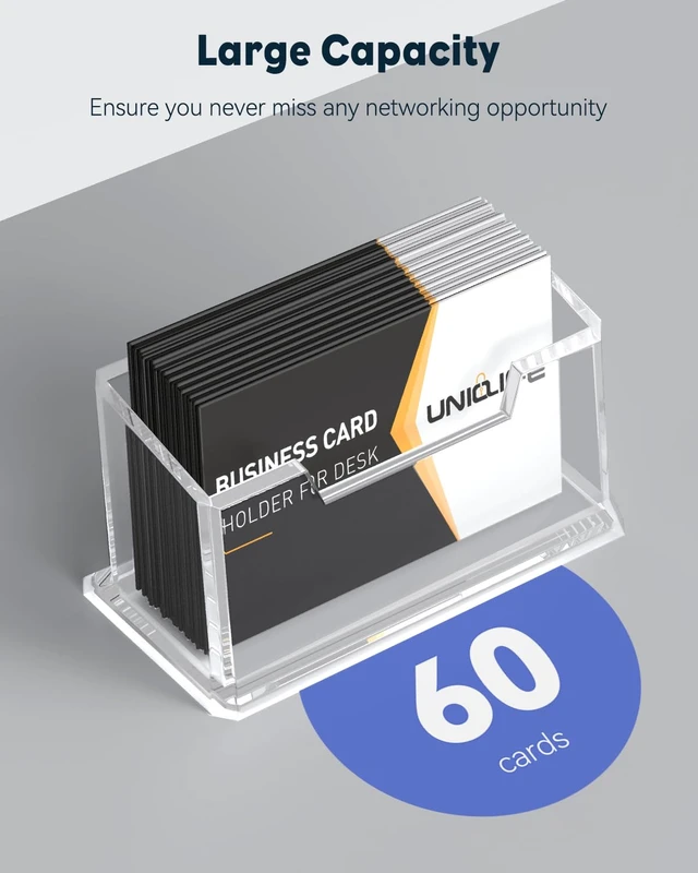 Alt view image 4 of 7 - Acrylic Business Card Holder for Desk, 1 Slot, 60 Card Capacity | Clear Business Card Display Stand for Men & Women Desktop Business Card Organizer Card Stand for Office Home Exhibition