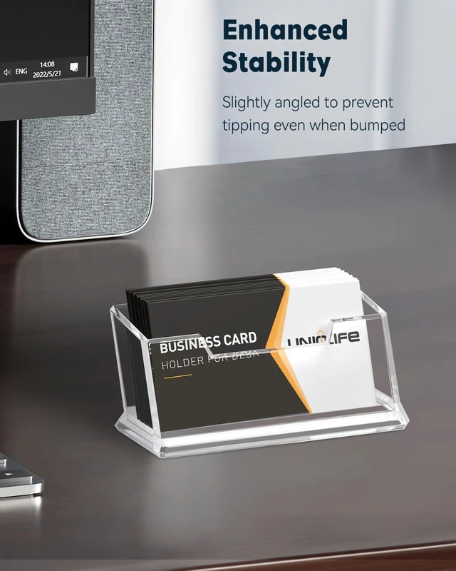 Alt view image 6 of 7 - Acrylic Business Card Holder for Desk, 1 Slot, 60 Card Capacity | Clear Business Card Display Stand for Men & Women Desktop Business Card Organizer Card Stand for Office Home Exhibition