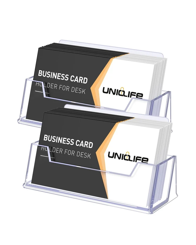 Alt view image 5 of 5 - 2 Pack Acrylic Business Card Holder for Desk, 60 Card Capacity | 1 Slot Clear Business Card Display Stand for Men Women Desktop Business Card Organizer Card Stand for Office Home Exhibition