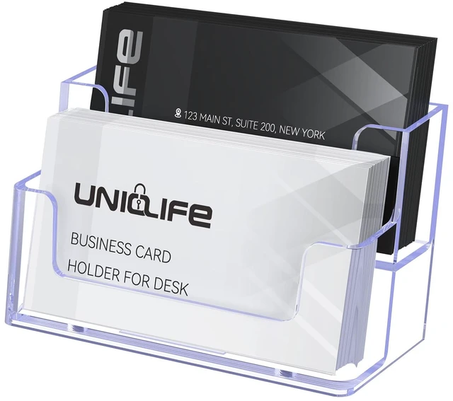 Main image of Acrylic Business Card Holder for Desk, 2 Slots, 120 Card Capacity | Clear Business Card Display Stand for Men & Women Desktop Business Card Organizer Card Stand for Office Home Exhibition