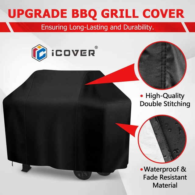 Alt view image 4 of 7 - Grill Cover, 58 inch BBQ Grill Cover for Outdoor Grill, Anti-UV & Fade Resistant Gas Grill Cover, Waterproof Barbecue Grill Covers for Weber, Char-Broil, Nexgrill and More, Black