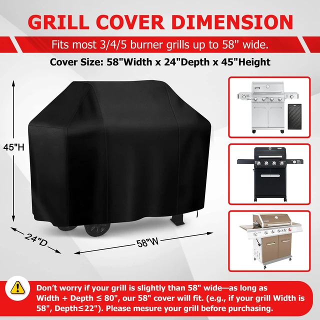 Alt view image 2 of 7 - Grill Cover, 58 inch BBQ Grill Cover for Outdoor Grill, Anti-UV & Fade Resistant Gas Grill Cover, Waterproof Barbecue Grill Covers for Weber, Char-Broil, Nexgrill and More, Black