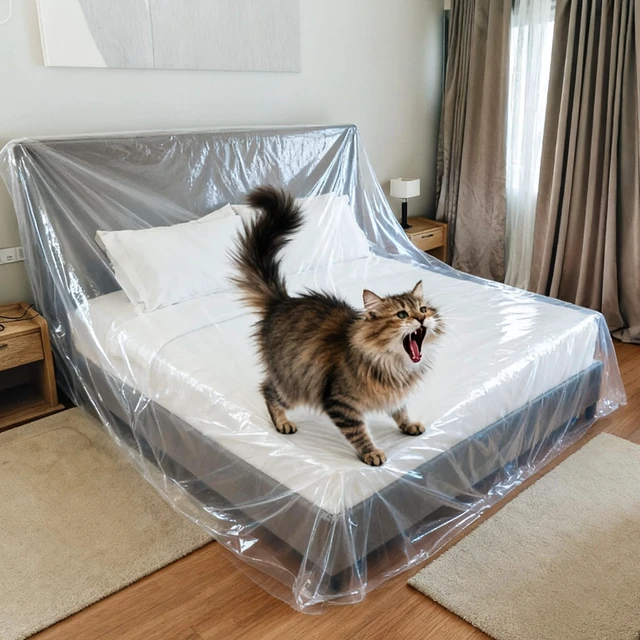 Alt view image 3 of 5 - Plastic Bed Cover - Waterproof Furniture Sofa Couch Protector from Cat Full Extra Large King Queen Bed Storage Dust Cover for Moving