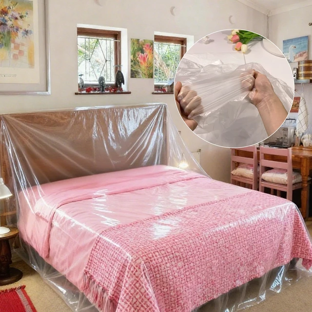 Alt view image 4 of 5 - Plastic Bed Cover - Waterproof Furniture Sofa Couch Protector from Cat Full Extra Large King Queen Bed Storage Dust Cover for Moving