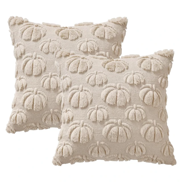 Alt view image 7 of 7 - Fall Decor Pillow Covers 18x18 Set of 2 Pumpkin Beige | Fall Decorations for Home, Soft Plush Faux Fur Pumpkin Pillow Covers, Thanksgiving Autumn Harvest Couch Bedroom Living Room