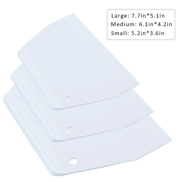 Alt view image 2 of 7 - Luckycivia 3-Piece Trapezoidal Plastic Scraper - Multi-Function Kitchen Tool for Pizza Dough, Pastry, Cake (White)