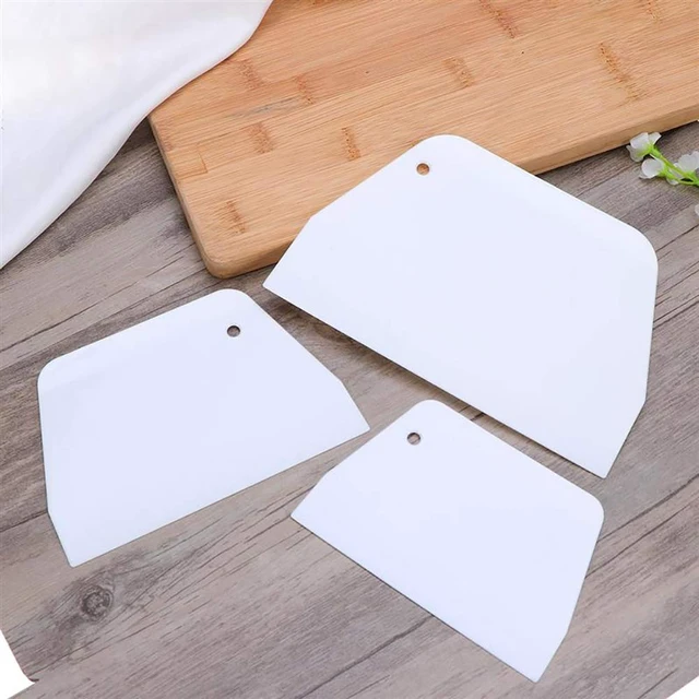 Alt view image 3 of 7 - Luckycivia 3-Piece Trapezoidal Plastic Scraper - Multi-Function Kitchen Tool for Pizza Dough, Pastry, Cake (White)