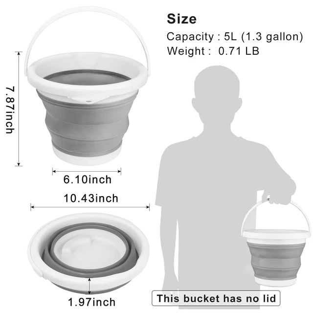 Alt view image 2 of 7 - Collapsible Mop Bucket and Ice Bucket-5L(1.3 Gallon) Household Cleaning Silicone Dust Mops Bucket with no Wringer Set,Portable Bathroom Cleaning Supplies Bucket for Cleaning Caddy Spin Mops for Floor