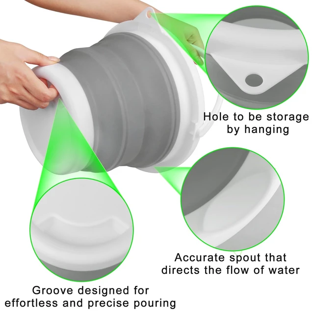 Alt view image 5 of 7 - Collapsible Mop Bucket and Ice Bucket-5L(1.3 Gallon) Household Cleaning Silicone Dust Mops Bucket with no Wringer Set,Portable Bathroom Cleaning Supplies Bucket for Cleaning Caddy Spin Mops for Floor