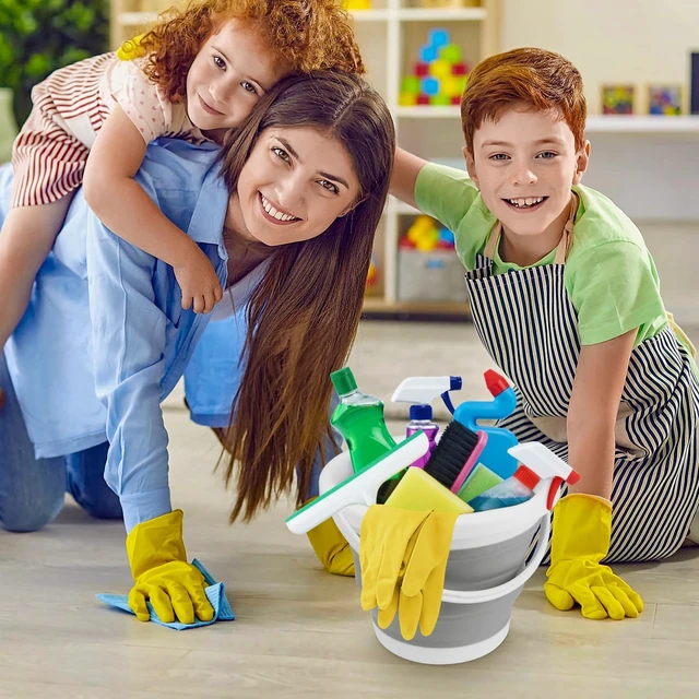 Alt view image 7 of 7 - Collapsible Mop Bucket and Ice Bucket-5L(1.3 Gallon) Household Cleaning Silicone Dust Mops Bucket with no Wringer Set,Portable Bathroom Cleaning Supplies Bucket for Cleaning Caddy Spin Mops for Floor