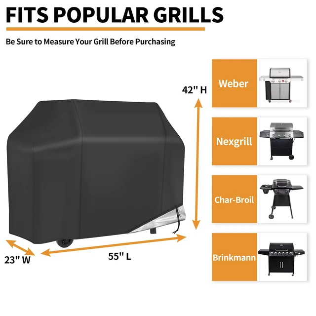 Alt view image 2 of 7 - Grill Cover, BBQ Cover 55 inch,Waterproof BBQ Grill Cover,Fade Resistant Gas Grill Cover, Barbecue Grill Covers, Fits Grill of Weber, Brinkmann, Nexgrill, Black Grill Cover for Outdoor Grill.