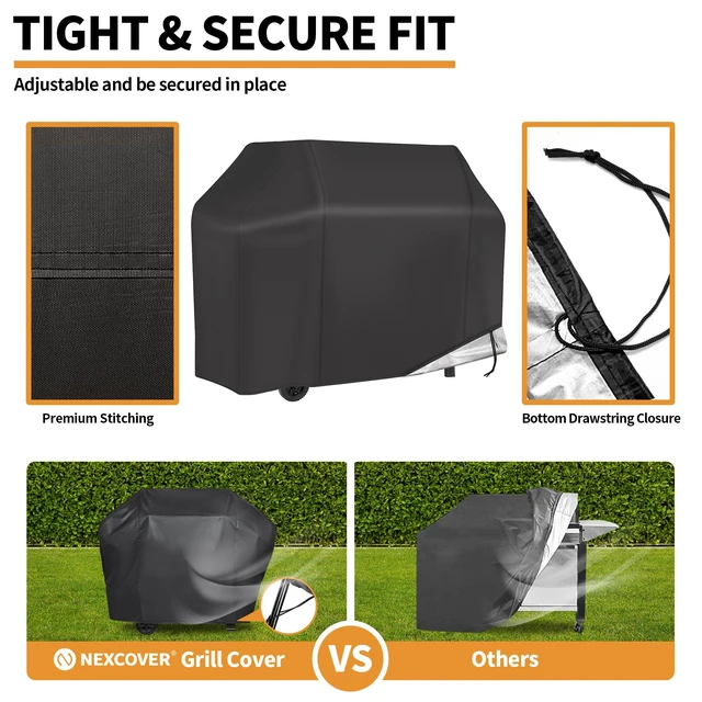 Alt view image 3 of 7 - Grill Cover, BBQ Cover 55 inch,Waterproof BBQ Grill Cover,Fade Resistant Gas Grill Cover, Barbecue Grill Covers, Fits Grill of Weber, Brinkmann, Nexgrill, Black Grill Cover for Outdoor Grill.