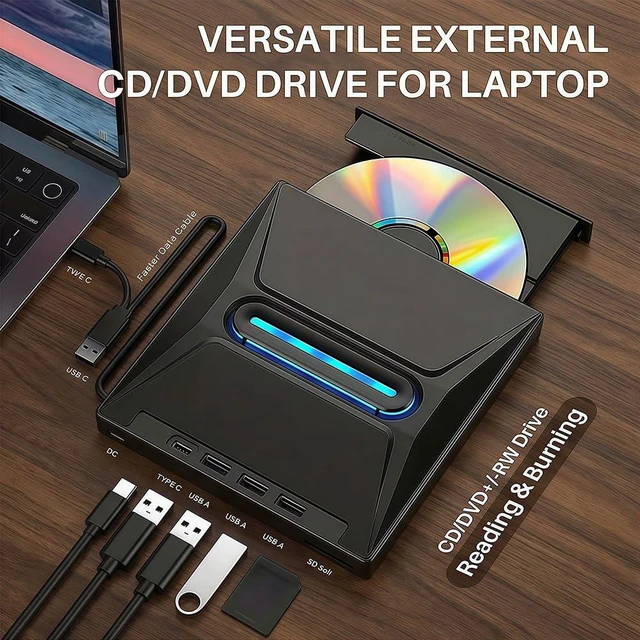 Alt view image 2 of 6 - External Blu-ray Drive, USB BD/DVD/CD Burner, Portable Slim Optical Drive with M-DISC Support, Plug & Play for Laptop, Desktop, Gaming Consoles