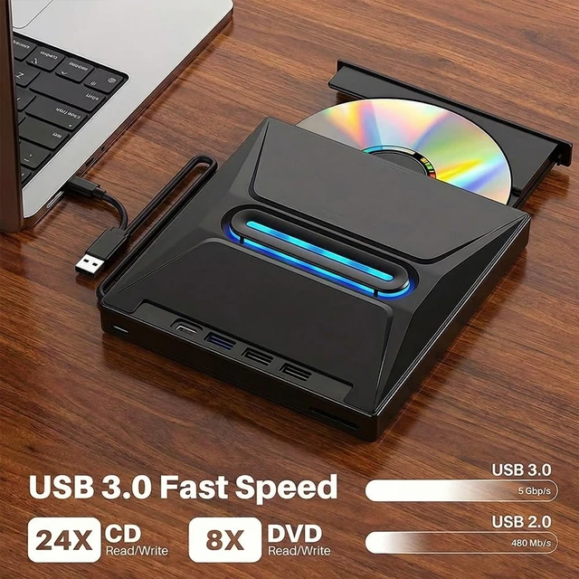 Alt view image 3 of 6 - External Blu-ray Drive, USB BD/DVD/CD Burner, Portable Slim Optical Drive with M-DISC Support, Plug & Play for Laptop, Desktop, Gaming Consoles
