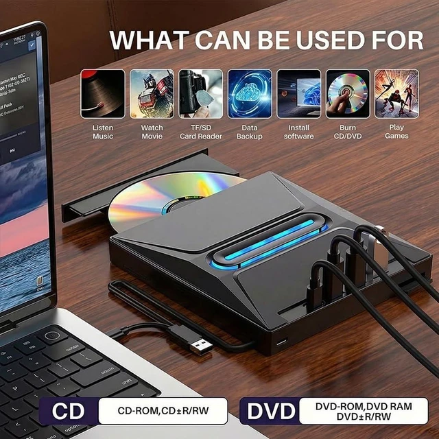 Alt view image 5 of 6 - External Blu-ray Drive, USB BD/DVD/CD Burner, Portable Slim Optical Drive with M-DISC Support, Plug & Play for Laptop, Desktop, Gaming Consoles