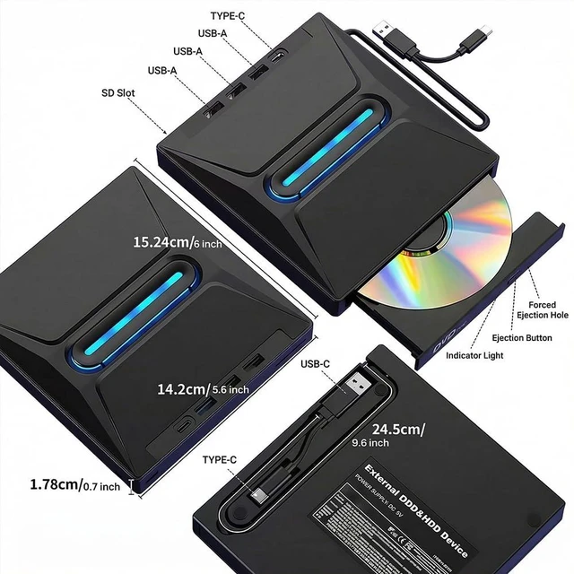 Alt view image 6 of 6 - External Blu-ray Drive, USB BD/DVD/CD Burner, Portable Slim Optical Drive with M-DISC Support, Plug & Play for Laptop, Desktop, Gaming Consoles