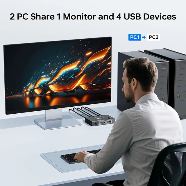Alt view image 2 of 7 - MLEEDA HDMI 2 Port KVM Switch 1 Monitor, HDMI and USB Switch for 2 Computers Share one Set of Keyboard Mouse Printer and UHD Monitor Support 4K@30Hz, Plug and Play, no External Power Supply Required