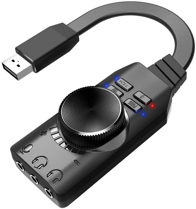 Main image of Erchineko USB Sound Card 7.1 Surround Sound Adapter USB Audio Adapter External Card with Volume Control Mic Mute Game Effects for PC Laptop Desktop