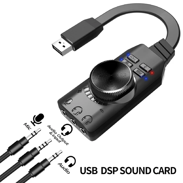Alt view image 2 of 7 - Erchineko USB Sound Card 7.1 Surround Sound Adapter USB Audio Adapter External Card with Volume Control Mic Mute Game Effects for PC Laptop Desktop
