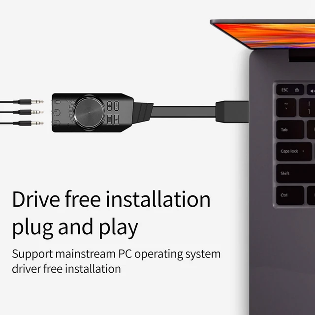 Alt view image 3 of 7 - Erchineko USB Sound Card 7.1 Surround Sound Adapter USB Audio Adapter External Card with Volume Control Mic Mute Game Effects for PC Laptop Desktop