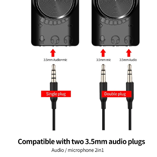 Alt view image 5 of 7 - Erchineko USB Sound Card 7.1 Surround Sound Adapter USB Audio Adapter External Card with Volume Control Mic Mute Game Effects for PC Laptop Desktop