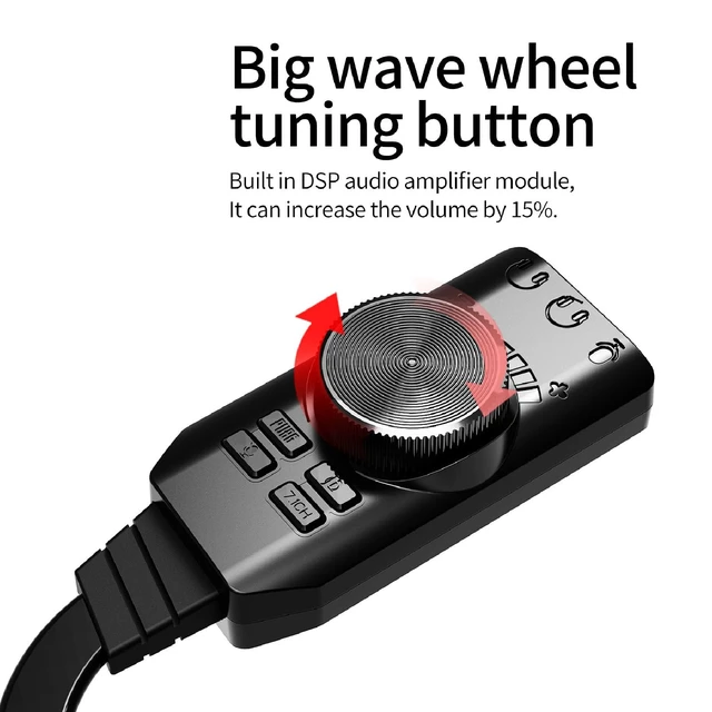 Alt view image 4 of 7 - Erchineko USB Sound Card 7.1 Surround Sound Adapter USB Audio Adapter External Card with Volume Control Mic Mute Game Effects for PC Laptop Desktop