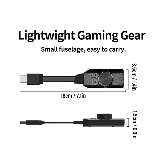 Alt view image 7 of 7 - Erchineko USB Sound Card 7.1 Surround Sound Adapter USB Audio Adapter External Card with Volume Control Mic Mute Game Effects for PC Laptop Desktop