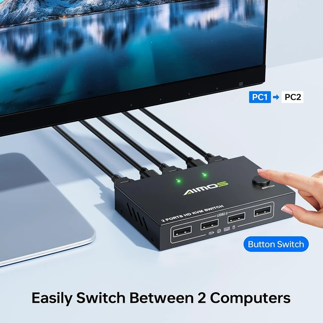 Alt view image 6 of 7 - MLEEDA HDMI 2 Port KVM Switch 1 Monitor, HDMI and USB Switch for 2 Computers Share one Set of Keyboard Mouse Printer and UHD Monitor Support 4K@30Hz, Plug and Play, no External Power Supply Required