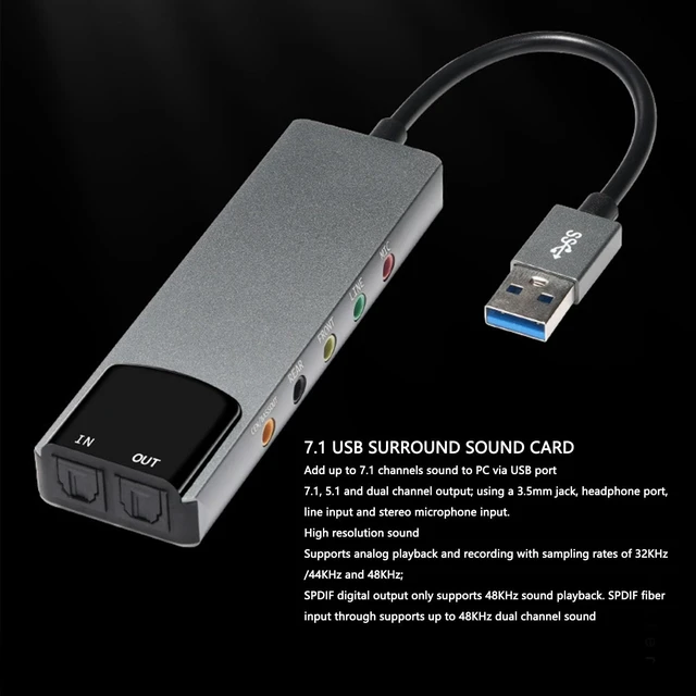Alt view image 2 of 7 - Gugxiom 7.1 USB Surround Sound Card, 5.1 External Sound Card with SPDIF Digital Audio, for Laptop PC