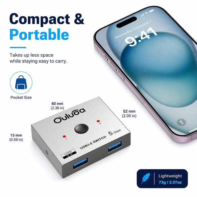 Alt view image 5 of 5 - Ouluoa USB3.0 Bi-Directional Sharing Switch Selector 2 in 1 Out &1 in 2 Out, 5Gbps USB Switcher for 2 Laptops PC Share Keyboard Printer Scanner USB Drive, Multi OS Compatible