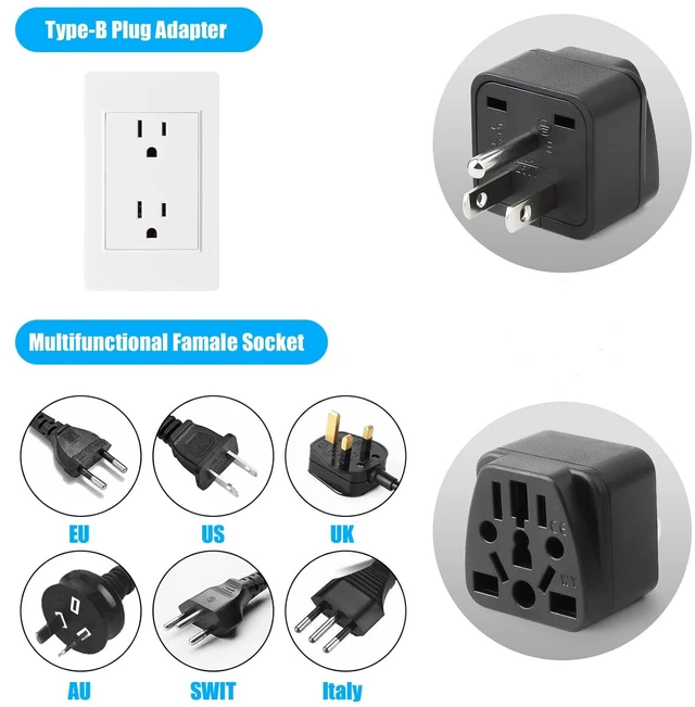 Alt view image 2 of 6 - 2 Pack US Travel Plug Adapter, Type B Wall Outlet Power Charger Converter | EU,AU,UK,CN,to USA(Type B),Grounded 3 Prong for USA Wall Plug