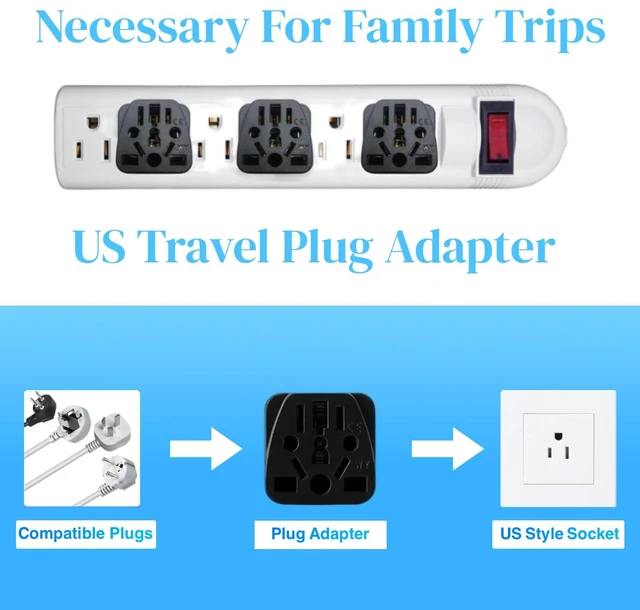 Alt view image 6 of 6 - 2 Pack US Travel Plug Adapter, Type B Wall Outlet Power Charger Converter | EU,AU,UK,CN,to USA(Type B),Grounded 3 Prong for USA Wall Plug