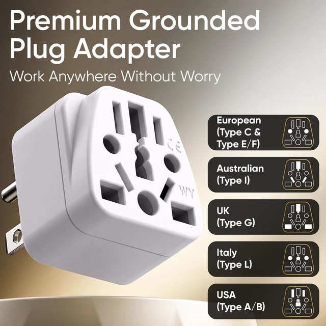 Alt view image 3 of 6 - US Travel Plug Adapter, EU to USA Type B Grounded Plug, 1-Pack | Grounded 3 Prong American Wall Plug, Australia NZ to America Travel Adaptor Pin Converter, Power Outlet Charger