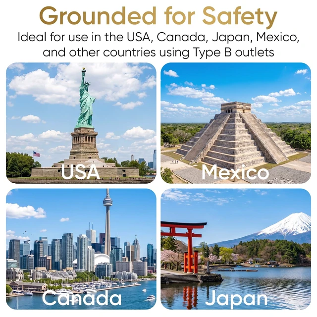 Alt view image 6 of 6 - US Travel Plug Adapter, EU to USA Type B Grounded Plug, 1-Pack | Grounded 3 Prong American Wall Plug, Australia NZ to America Travel Adaptor Pin Converter, Power Outlet Charger