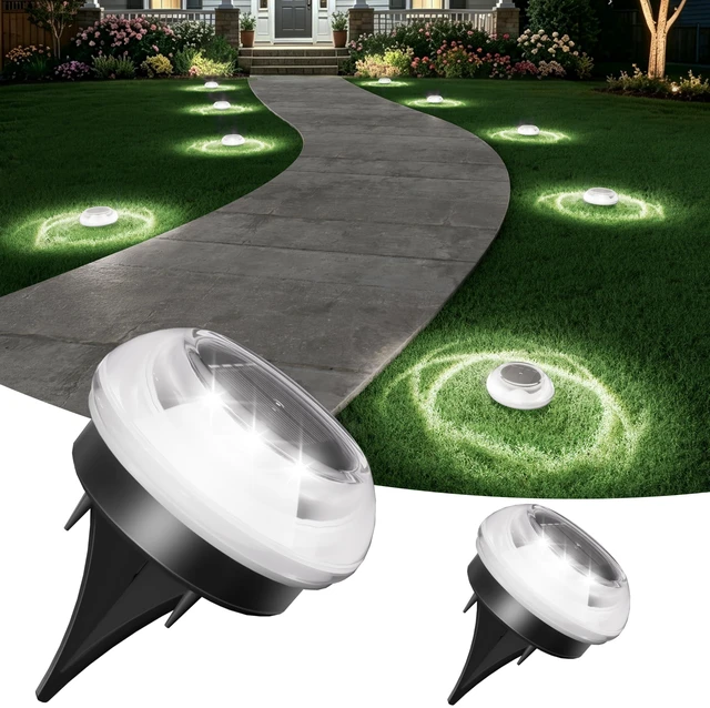 Main image of Mini Solar Pathway Lights Outdoor,2 Pack Flat Solar Ground Lights | IP67 Waterproof Solar Powered Disc Lights,Landscape Lighting for Garden Yard Walkway Luces Patio Driveway,Cool White