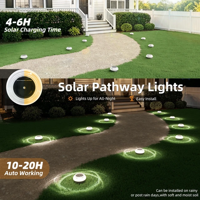 Alt view image 2 of 7 - Mini Solar Pathway Lights Outdoor,2 Pack Flat Solar Ground Lights | IP67 Waterproof Solar Powered Disc Lights,Landscape Lighting for Garden Yard Walkway Luces Patio Driveway,Cool White