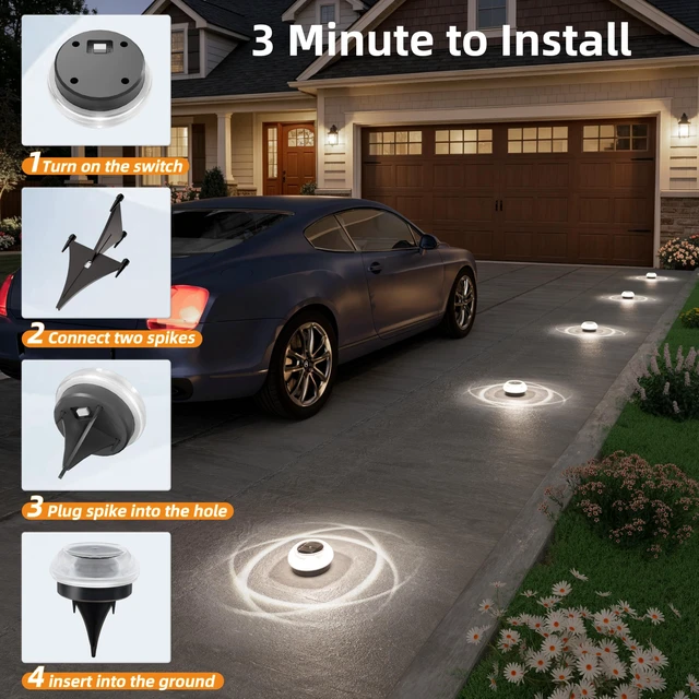 Alt view image 4 of 7 - Mini Solar Pathway Lights Outdoor,2 Pack Flat Solar Ground Lights | IP67 Waterproof Solar Powered Disc Lights,Landscape Lighting for Garden Yard Walkway Luces Patio Driveway,Cool White