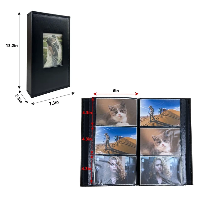 Alt view image 4 of 6 - Wei Long Photo Album 4x6 for 300 Photos Pictures PU Leather Cover for Wedding Albums Family Photo Book Pocket Vacation Birthday Photo Albums Hold (B-Black), 5 Inch-PU-202311-Black