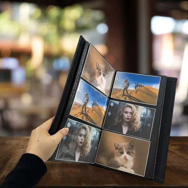 Alt view image 3 of 6 - Wei Long Photo Album 4x6 for 300 Photos Pictures PU Leather Cover for Wedding Albums Family Photo Book Pocket Vacation Birthday Photo Albums Hold (B-Black), 5 Inch-PU-202311-Black