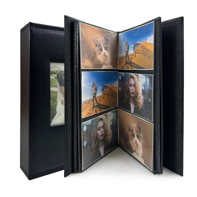 Alt view image 5 of 6 - Wei Long Photo Album 4x6 for 300 Photos Pictures PU Leather Cover for Wedding Albums Family Photo Book Pocket Vacation Birthday Photo Albums Hold (B-Black), 5 Inch-PU-202311-Black