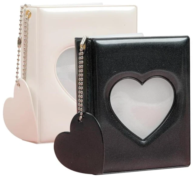 Main image of 2-Pack Mini Photocard Binders with Heart Windows, Black and White | Heart-window covers keep mini prints together while the black-and-white pair separates people, trips or themes at a glance