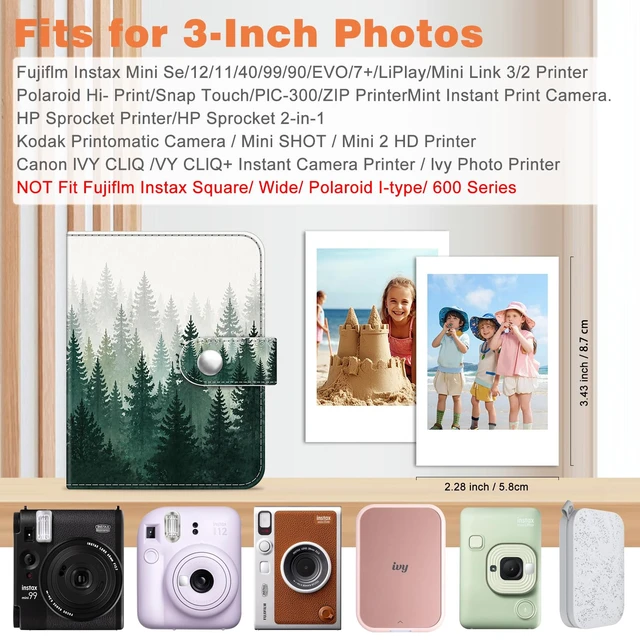 Alt view image 3 of 7 - Mini Photos Album Book for 2x3 Inch Films - 52 Pockets Small Albums | For Fujifilm Instax Mini, Polaroid Hi-Print Pictures, Portable Kpop Photocard Holder, Travel Memory Book, Forest