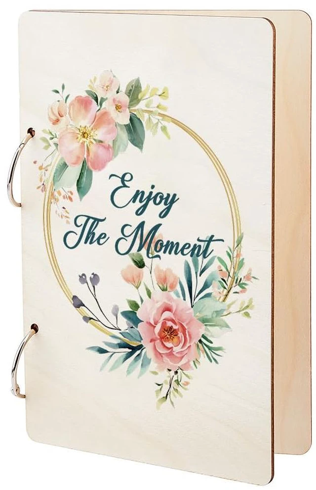 Main image of Enjoy the Moment Greeting Card Holder Organizer Wooden Card Keeper Binder Planning Book Flowers Birthday Cards Keeper Photo Album Cover Graduation Wedding Planner Journal Keepsake Gift