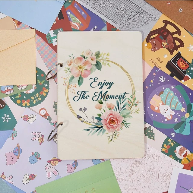 Alt view image 5 of 7 - Enjoy the Moment Greeting Card Holder Organizer Wooden Card Keeper Binder Planning Book Flowers Birthday Cards Keeper Photo Album Cover Graduation Wedding Planner Journal Keepsake Gift