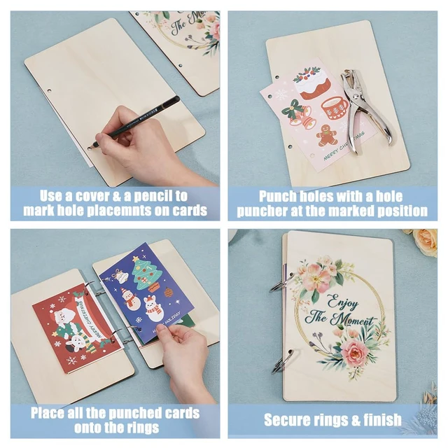 Alt view image 4 of 7 - Enjoy the Moment Greeting Card Holder Organizer Wooden Card Keeper Binder Planning Book Flowers Birthday Cards Keeper Photo Album Cover Graduation Wedding Planner Journal Keepsake Gift