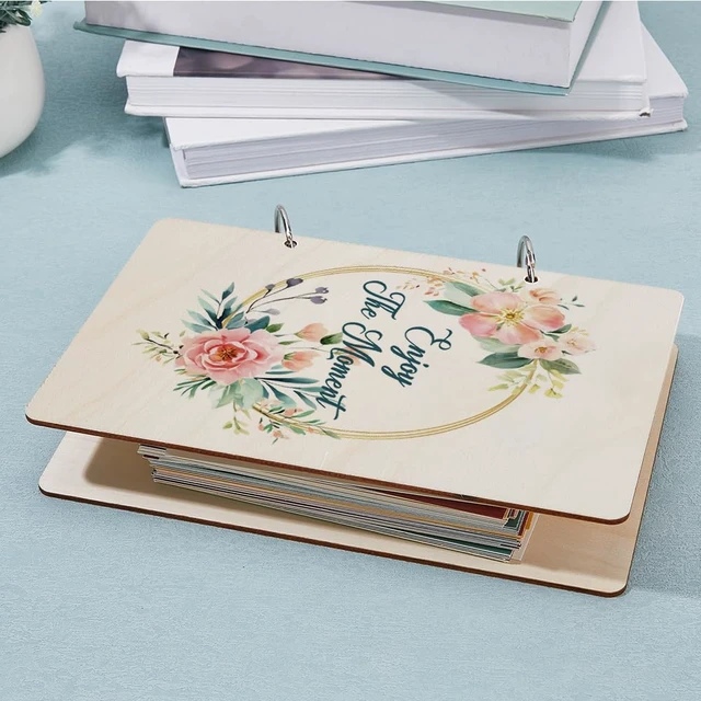 Alt view image 7 of 7 - Enjoy the Moment Greeting Card Holder Organizer Wooden Card Keeper Binder Planning Book Flowers Birthday Cards Keeper Photo Album Cover Graduation Wedding Planner Journal Keepsake Gift
