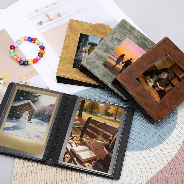 Alt view image 4 of 7 - 64 Pockets Vintage Photo Album Photocard Holder 5.8"x4.5" Dark Brown | 16 Pages Retro PU Leather Instant Camera Album Picture Book Organizer for Weddings Travel Family