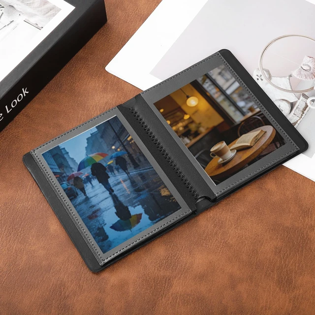 Alt view image 6 of 7 - 64 Pockets Vintage Photo Album Photocard Holder 5.8"x4.5" Dark Brown | 16 Pages Retro PU Leather Instant Camera Album Picture Book Organizer for Weddings Travel Family
