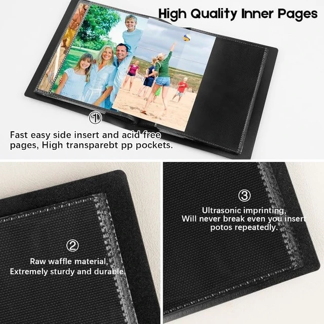 Alt view image 3 of 7 - Album 4x6, Soft Fabric Cover Pictures Photo Albums Memory Book for Family Baby Wedding Anniversary Birthday (Black, 100 Pockets)