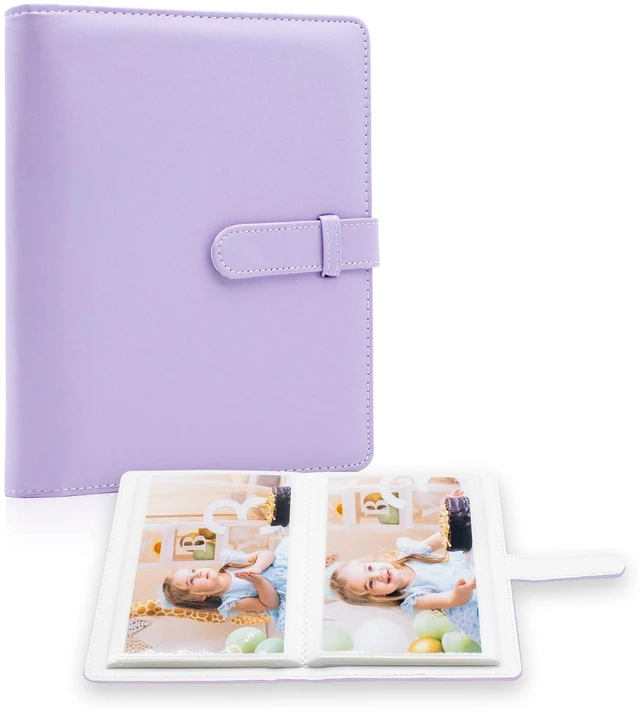 Main image of Album 4x6 Photos - 68 Pockets Small Mini Capacity Premium Vegan Leather Cover Case, Portable Wallet Photo Book for Boys Girls Birthday Wedding (Purple)